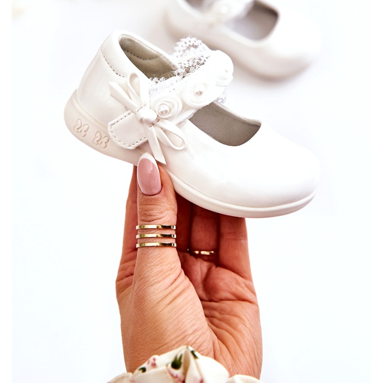 Ballerine bianche per bambini con velcro e pizzo bianca 1
