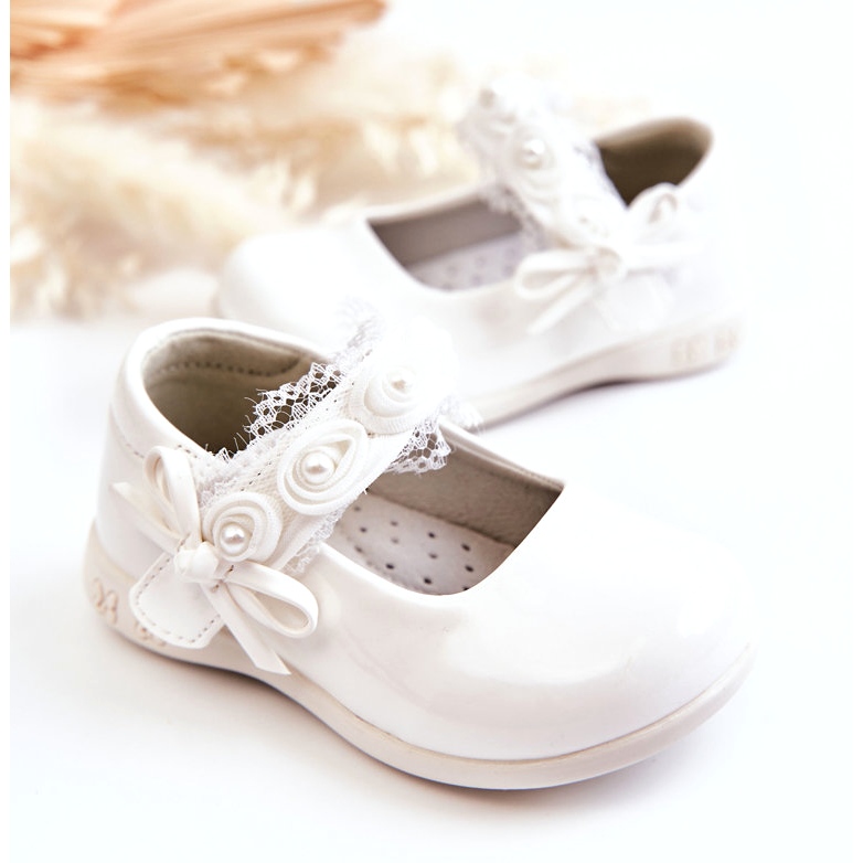 Ballerine bianche per bambini con velcro e pizzo bianca 2