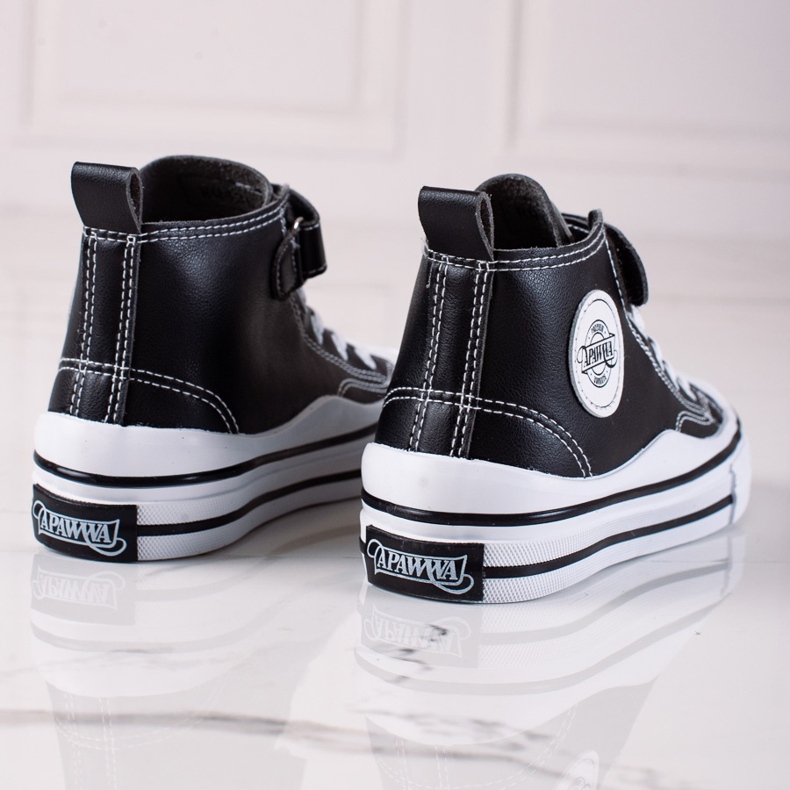 Sneakers alte per bambini Shelovet realizzate in pelle ecologica di colore nero 1