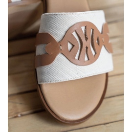 Marco Shoes Eleganti ciabatte realizzate in tessuto abbinato alla pelle beige 2
