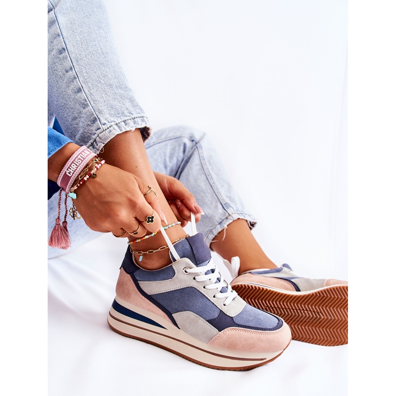 PS1 Scarpe Sportive da Donna in Pelle Scamosciata Blu-Grigio Elisse rosa 1