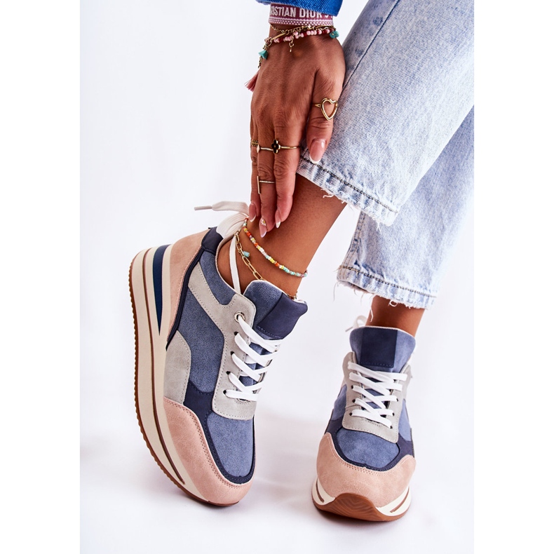 PS1 Scarpe Sportive da Donna in Pelle Scamosciata Blu-Grigio Elisse rosa 2