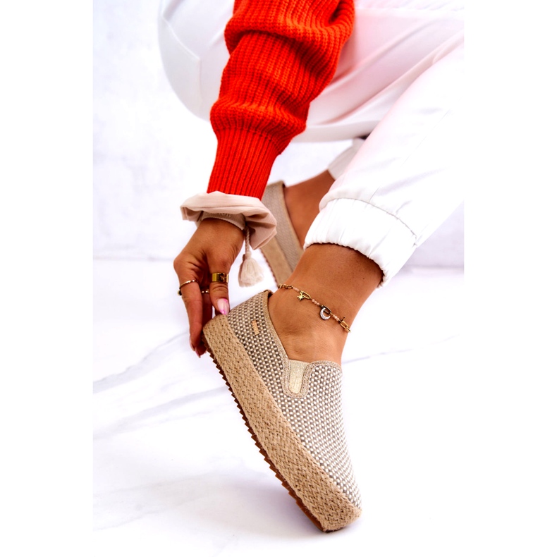 Sneakers Intrecciate Da Donna Slip On Big Star JJ274394 Beige d'oro 4