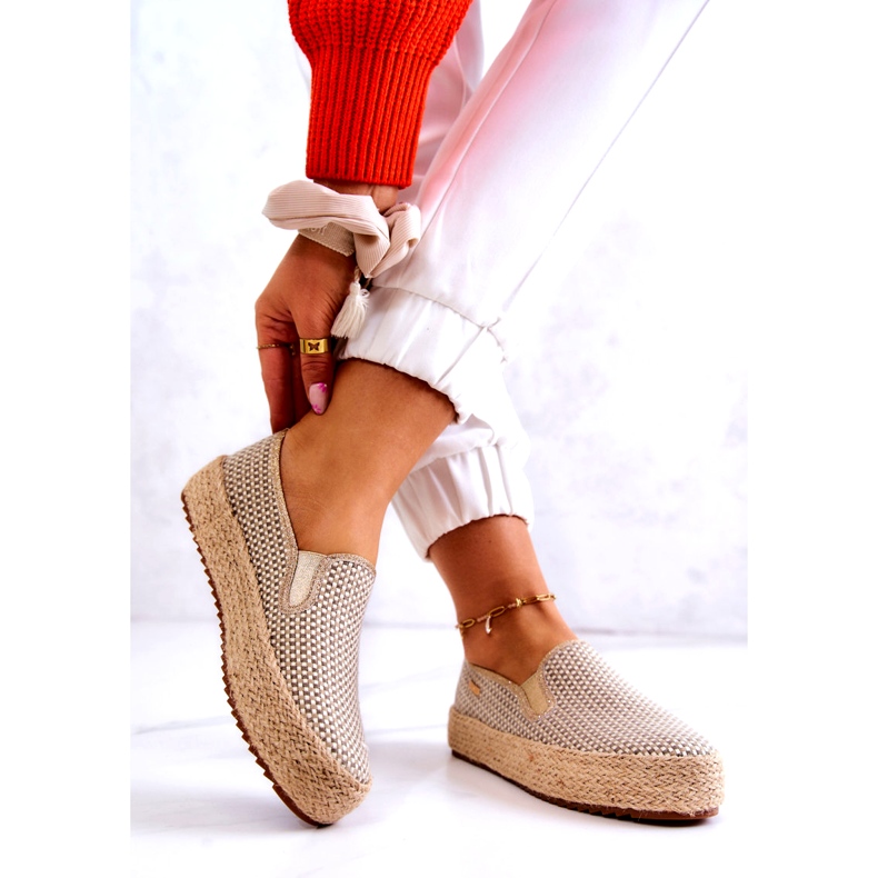 Sneakers Intrecciate Da Donna Slip On Big Star JJ274394 Beige d'oro 2