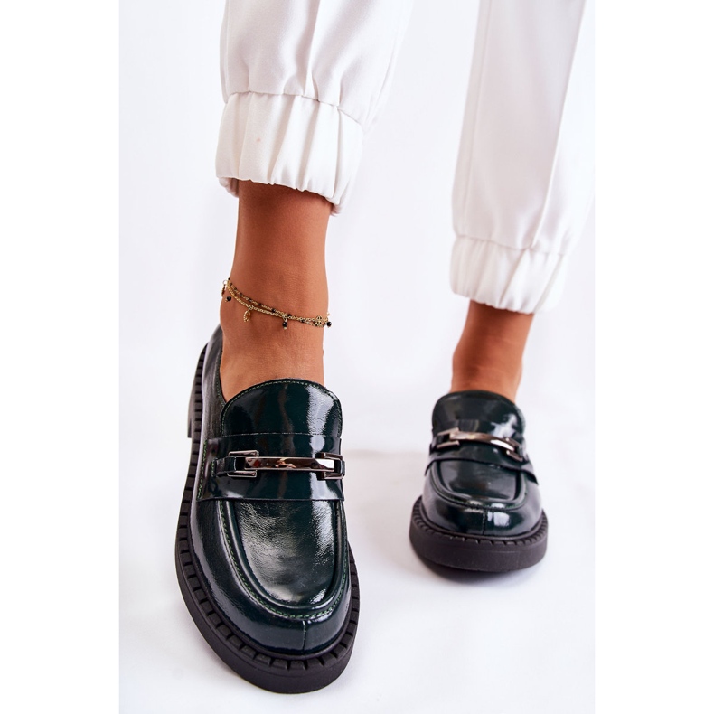 Scarpe Laccate Con Ornamento D'argento Hestill Verde 1
