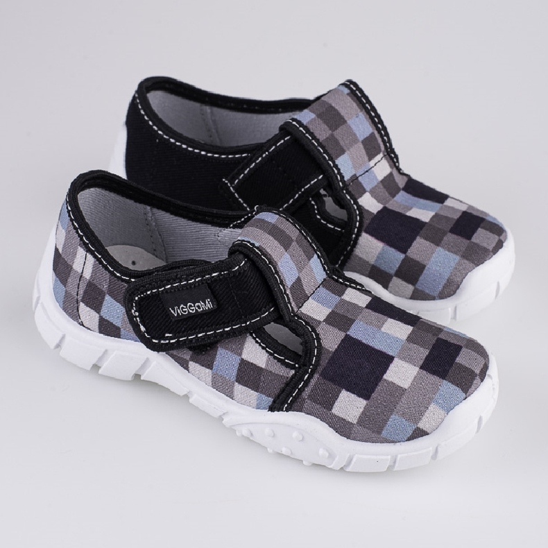Ciabatte ragazzi Viggami Dominik check blu grigio 1