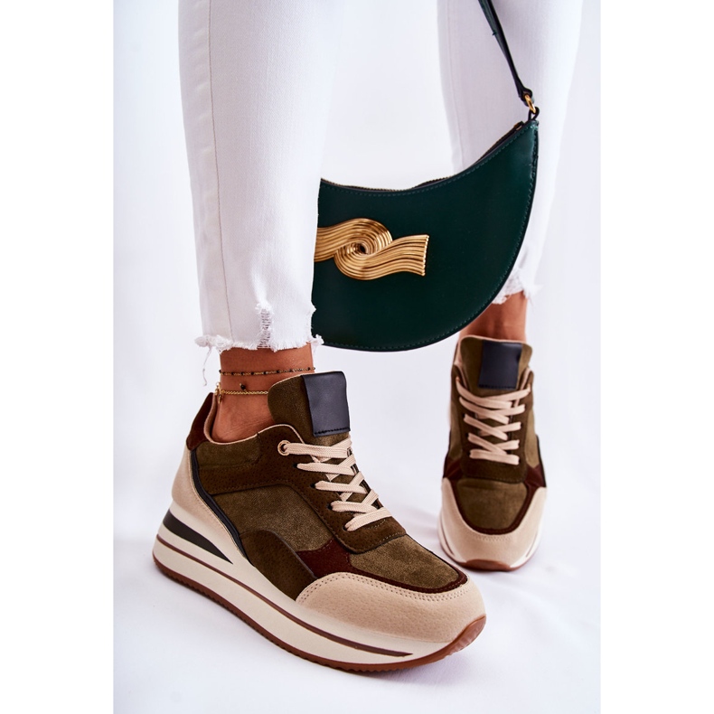 PS1 Scarpe Sportive da Donna in Pelle Scamosciata Verde-Beige Elisse 1