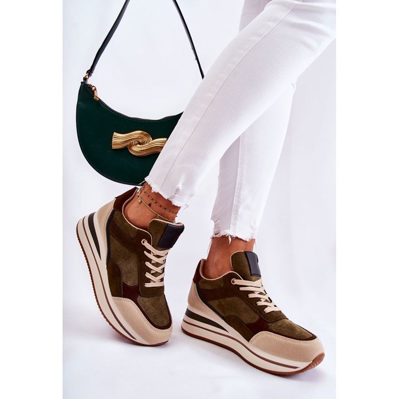 PS1 Scarpe Sportive da Donna in Pelle Scamosciata Verde-Beige Elisse 2