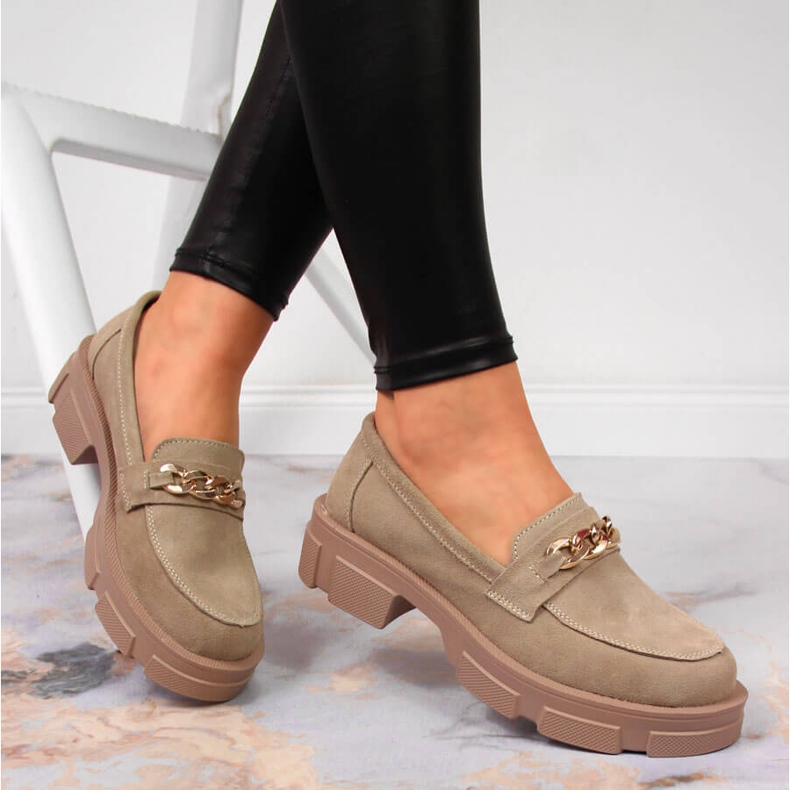 Scarpe da donna in pelle con catena beige Filippo 1
