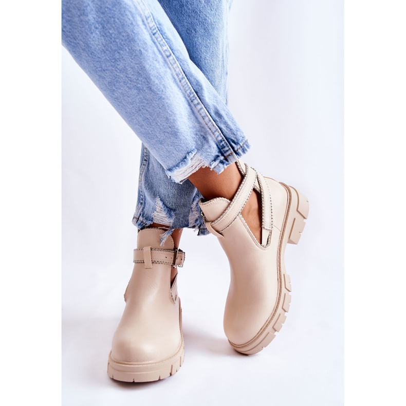 PG1 Stivali da donna in pelle con borchie Beige Clares 1