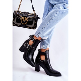 WJ2 Stivali da donna su tacco con strass neri Kelin nero 2