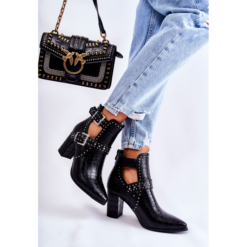 WJ2 Stivali da donna su tacco con strass neri Kelin nero 2