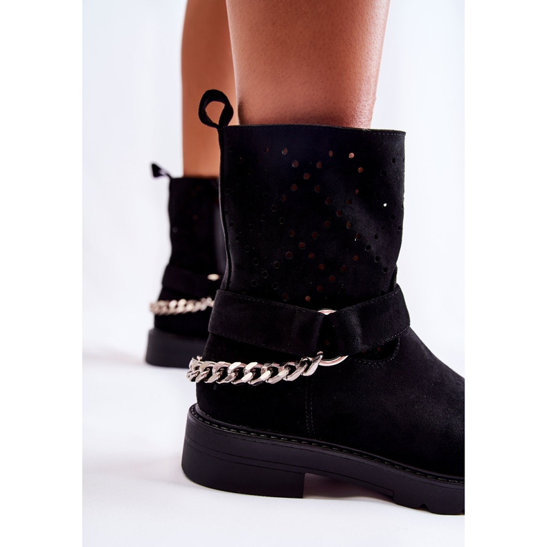 Stivaletti Openwork Con Una Cerniera Con Una Catena Nera Chantelle nero 2
