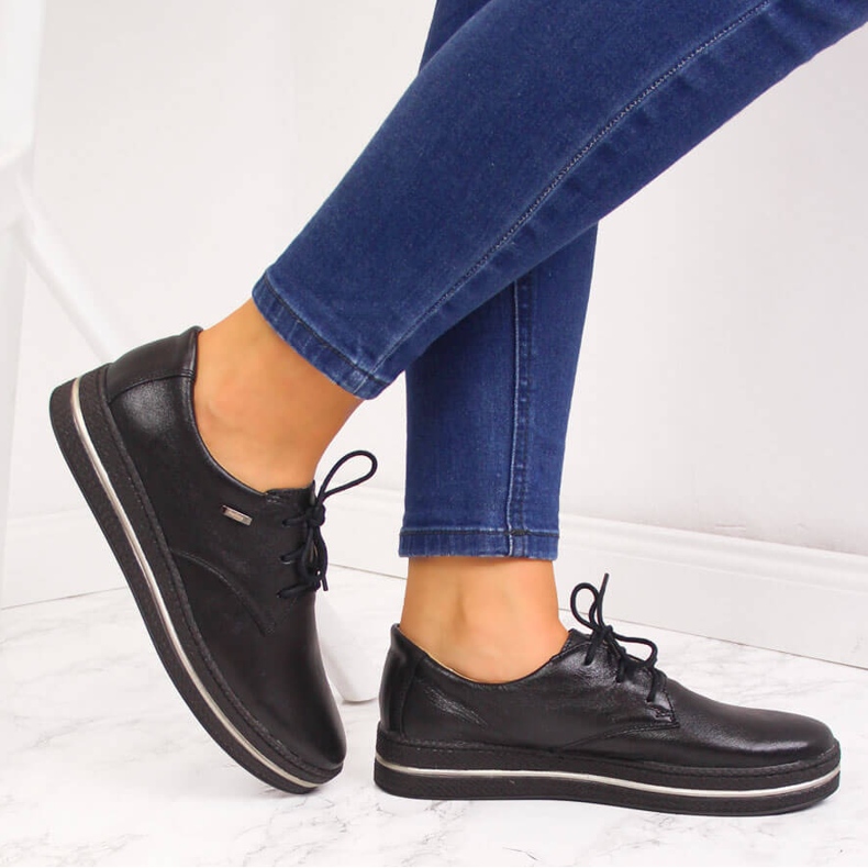 Scarpe da donna in pelle nera Helios 380 nero 2