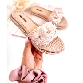 Infradito Beige Da Donna Con Fiori In Tessuto 1