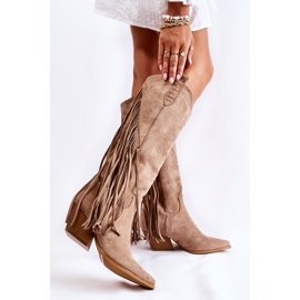 WJ2 Stivali Da Donna In Pelle Scamosciata Con Frange Beige Simplo marrone 2