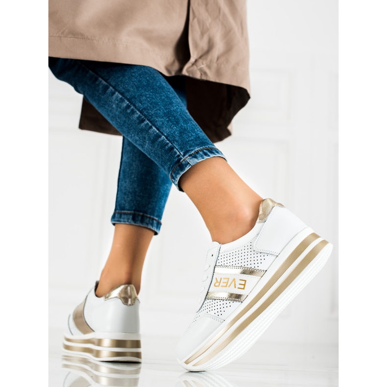 SHELOVET Sneakers in pelle bianca sulla piattaforma Goodin 2