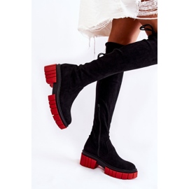 Stivali da donna in camoscio Nero-Rosso Cheera 2