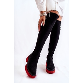 Stivali da donna in camoscio Nero-Rosso Cheera 1