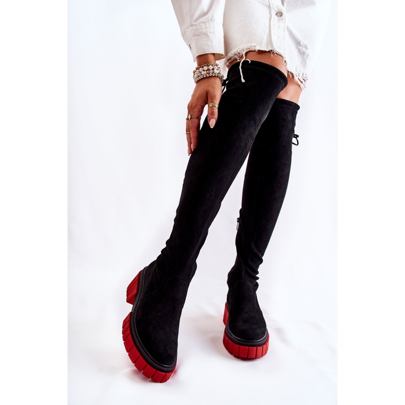 Stivali da donna in camoscio Nero-Rosso Cheera 1