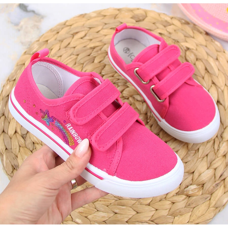 Sneakers rosa da ragazza Atletico con velcro 1