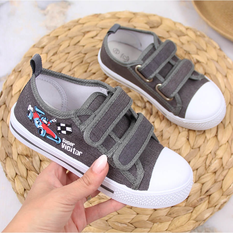 Sneakers da bambino Atletico grigie con velcro grigio 1