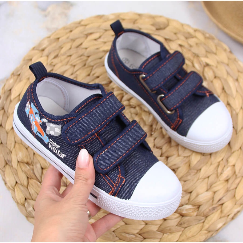 Sneakers da bambino Atletico in denim con velcro blu 1