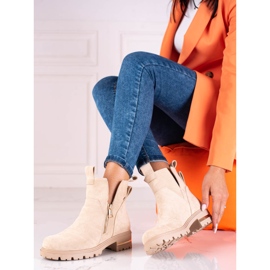 Stivaletti da donna Shelovet con cerniera dorata, beige 1
