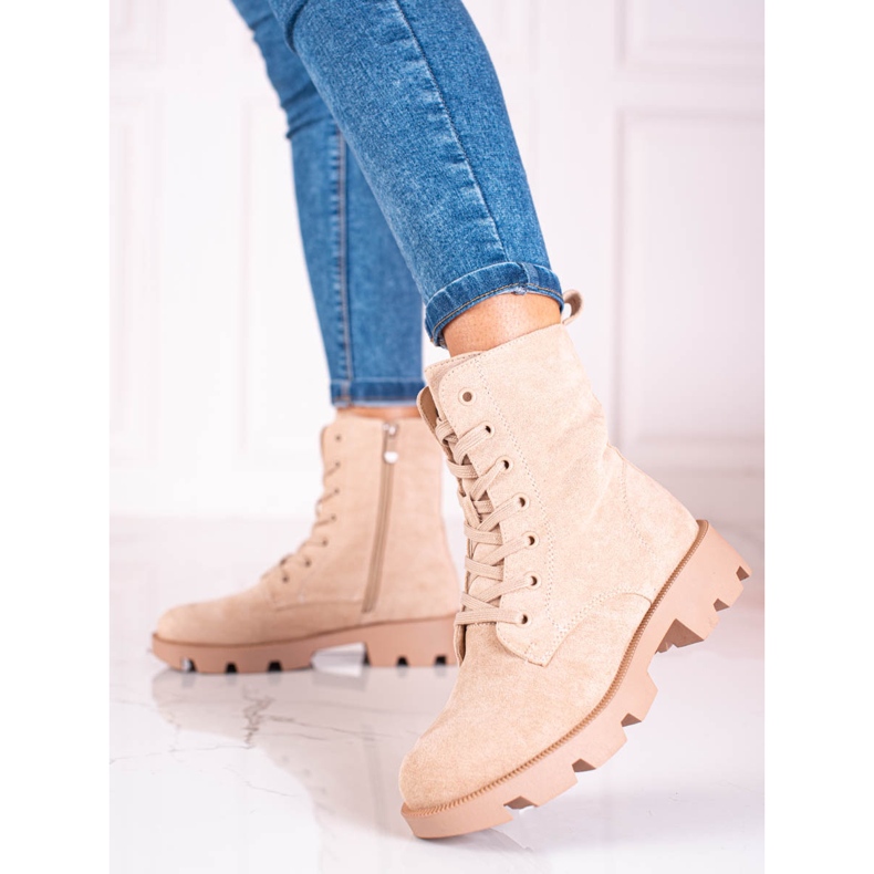 Borse stringate Shelovet da donna in camoscio, beige 2