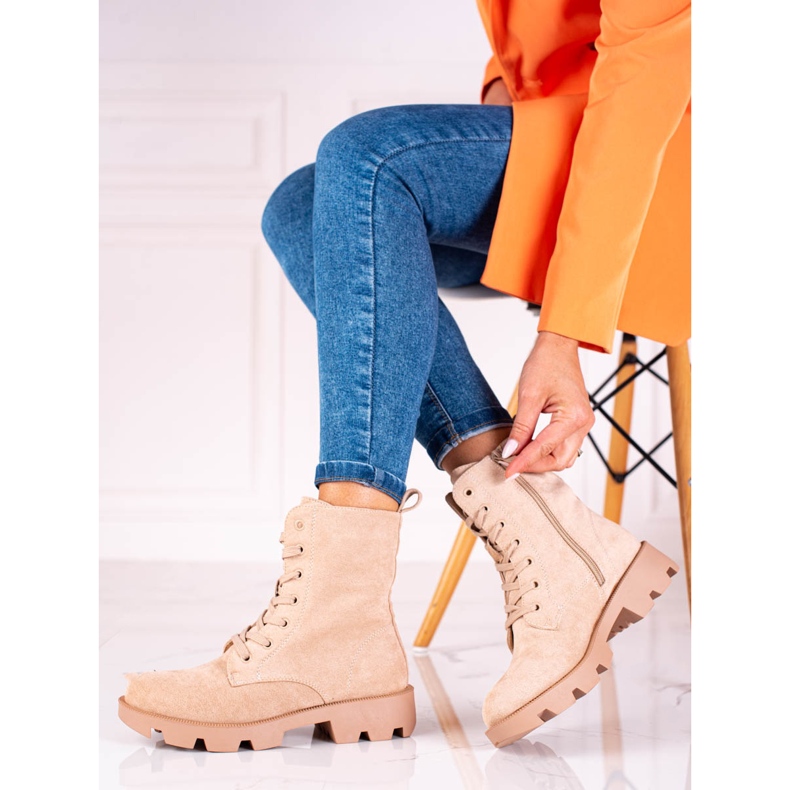 Borse stringate Shelovet da donna in camoscio, beige 1