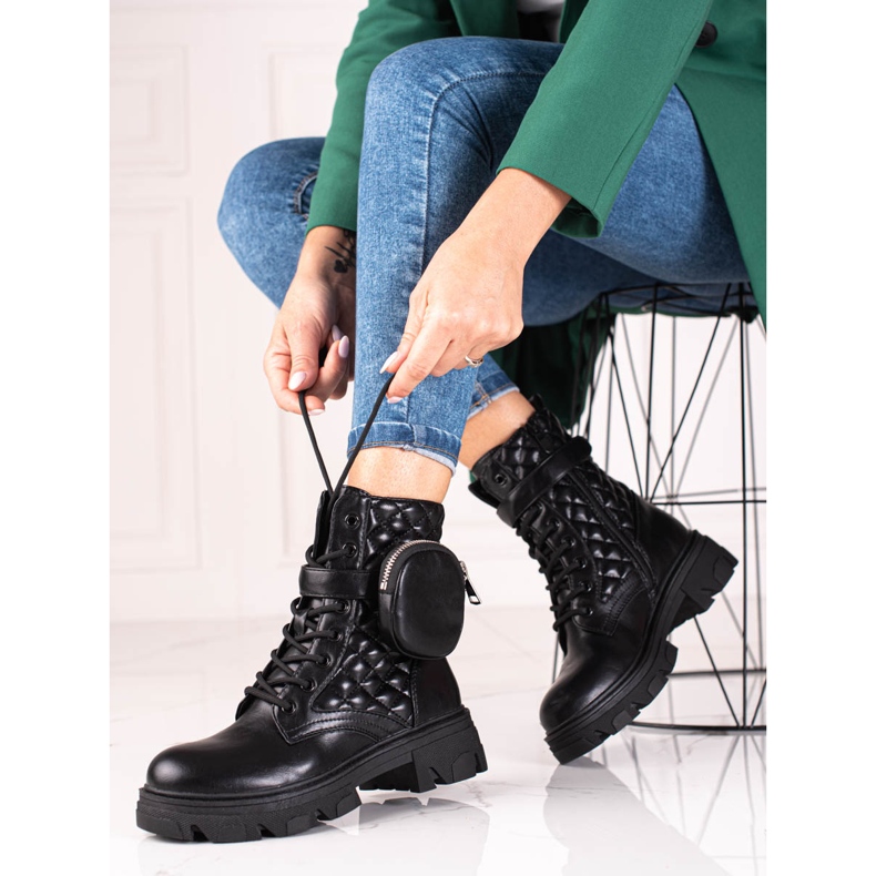 Borse da donna nere trapuntate Shelovet con tasca in velcro nero 2