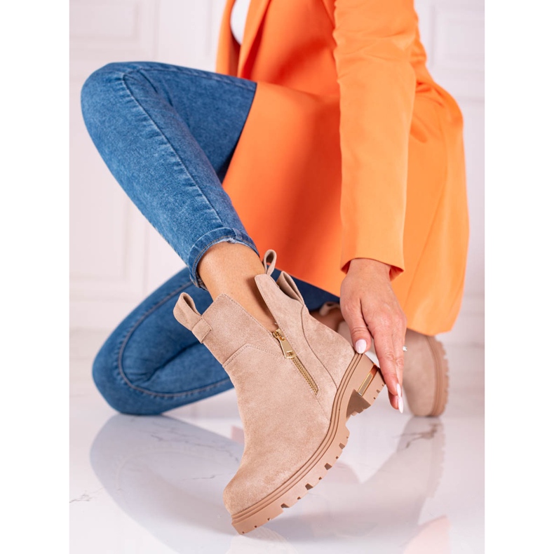 Stivaletto da donna Shelovet con cerniera dorata, marrone chiaro 1