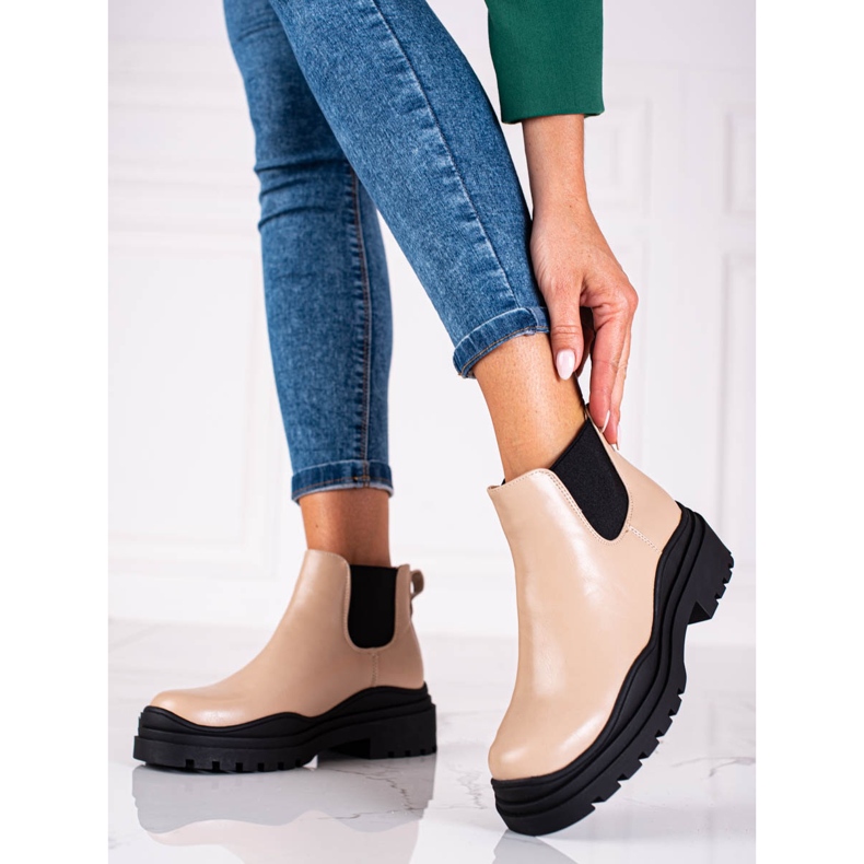 Stivali beige per le donne Stivali Shelovet Jodhpur sulla piattaforma 2