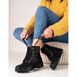 Stivali neri da donna stringati Shelovet con trapuntatura nero 1