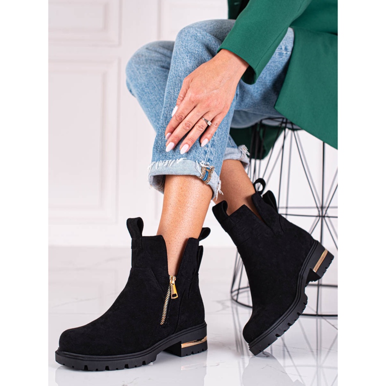 Stivaletti da donna Shelovet con cerniera dorata, neri nero 1
