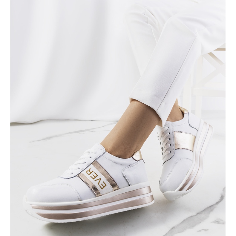 Sneakers Teresin in pelle bianca e oro bianco d'oro 1