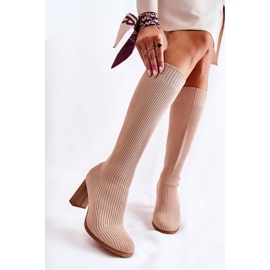 PS1 Stivali alla moda con tacco alto a coste Carros beige 1