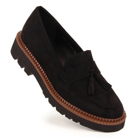 Mocassini da donna in camoscio nero con frange Vinceza 1