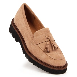 Mocassini da donna in suede con frange Vinceza beige 1