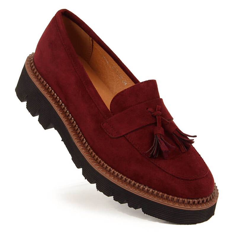 Mocassini da donna in suede con frange Vinceza bordeaux rosso 1