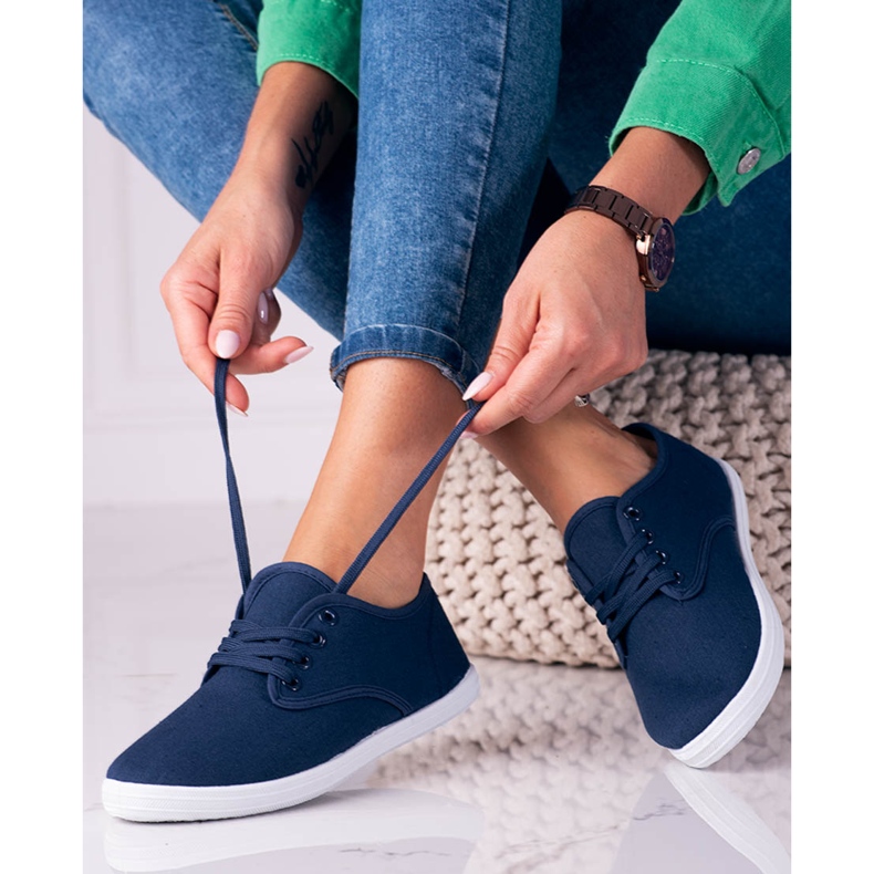 Sneaker da donna leggera Shelovet in tessuto blu navy 1