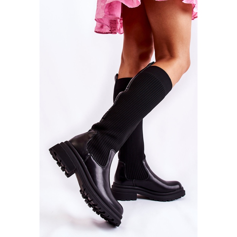 PS1 Stivali da donna a costine su tacco piatto Allys neri nero 2
