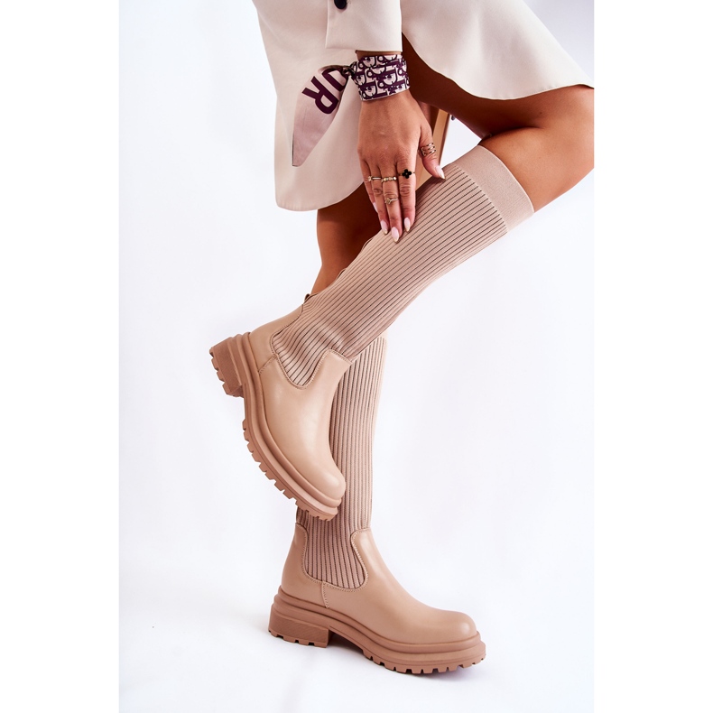 PS1 Stivali piatti da donna a costine Beige Allys 2