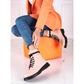 Stivali Shelovet da donna con lacci beige con una lucentezza metallica 1