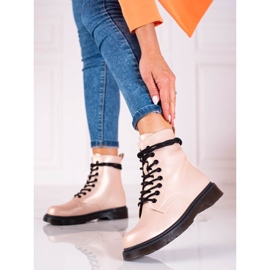 Stivali Shelovet da donna con lacci beige con una lucentezza metallica 2