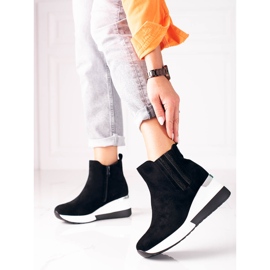 Stivali da donna sportivi sulla zeppa Shelovet, realizzati in suede ecologico nero 1