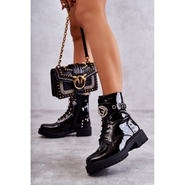 PG1 Stivali Laccati Da Donna Con Borchie Nero Leticia 1
