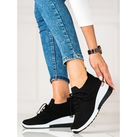 SHELOVET Sneakers da donna in tessuto nero con tacco a zeppa 1