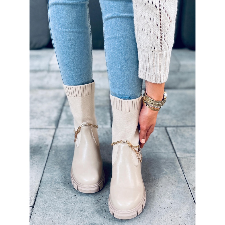 Stivali con tomaia a calzino Grace Beige 2