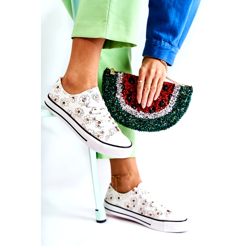 PS1 Sneakers Basse Da Donna Con Fiori Janey White bianca 5